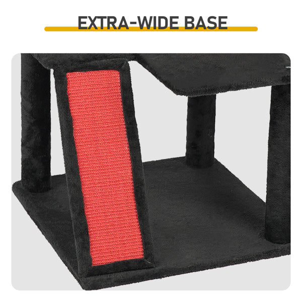 Gothic Cat Tree, Halloween Cat Tower Cat Tree With Spacious Cat Condo, Brach Shaped Scratching Post, Scratching Ladder, Spider Toy For Indoor Cats, Red & Black